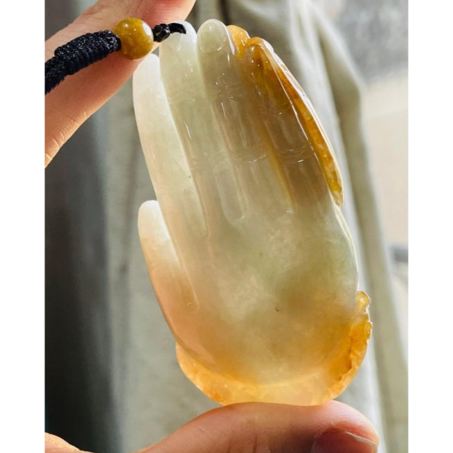 天然A貨緬甸玉 老坑黃雙彩全立體特色雕五指山收悟空翡翠佛牌 起冰油黃霧俏佛魔一念 綠肉巧如來五指 孫悟空-細節圖8