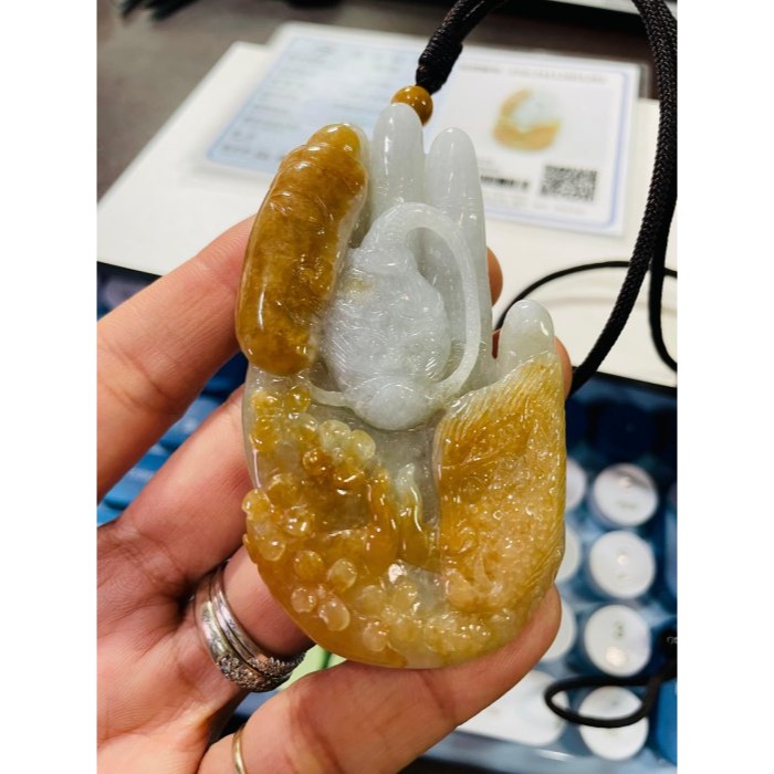 天然A貨緬甸玉 老坑黃雙彩全立體特色雕五指山收悟空翡翠佛牌 起冰油黃霧俏佛魔一念 綠肉巧如來五指 孫悟空-細節圖10