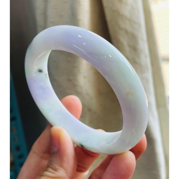 天然A貨緬甸玉 細潤粉春彩帶飄花厚條翡翠平安鐲56 18圍 無晶體細肉底妝 亮紫粉綠 粉嫩春天色系-細節圖2