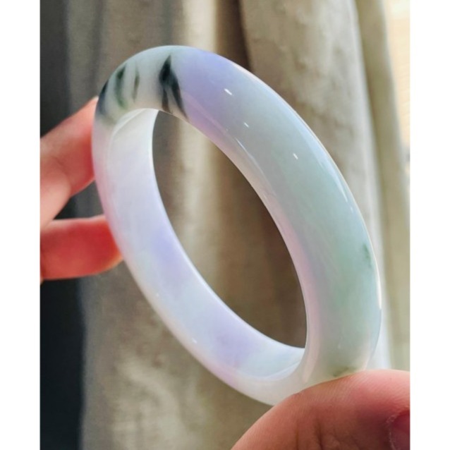 天然A貨緬甸玉 細潤粉春彩帶飄花厚條翡翠平安鐲56 18圍 無晶體細肉底妝 亮紫粉綠 粉嫩春天色系-細節圖4