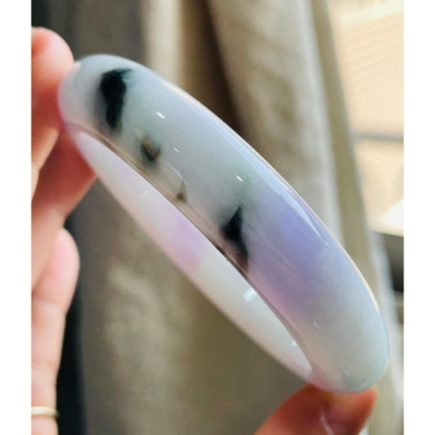 天然A貨緬甸玉 細潤粉春彩帶飄花厚條翡翠平安鐲56 18圍 無晶體細肉底妝 亮紫粉綠 粉嫩春天色系-細節圖6