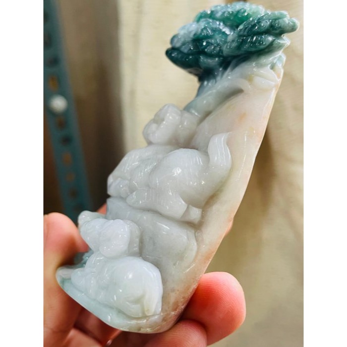 天然A貨緬甸玉 老坑三彩手工俏雕三陽開泰翡翠擺件 藍水橘紅白膠肉 枝葉茂盛老藍 全立體山羊-細節圖3