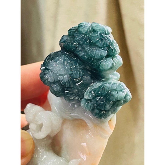 天然A貨緬甸玉 老坑三彩手工俏雕三陽開泰翡翠擺件 藍水橘紅白膠肉 枝葉茂盛老藍 全立體山羊-細節圖5