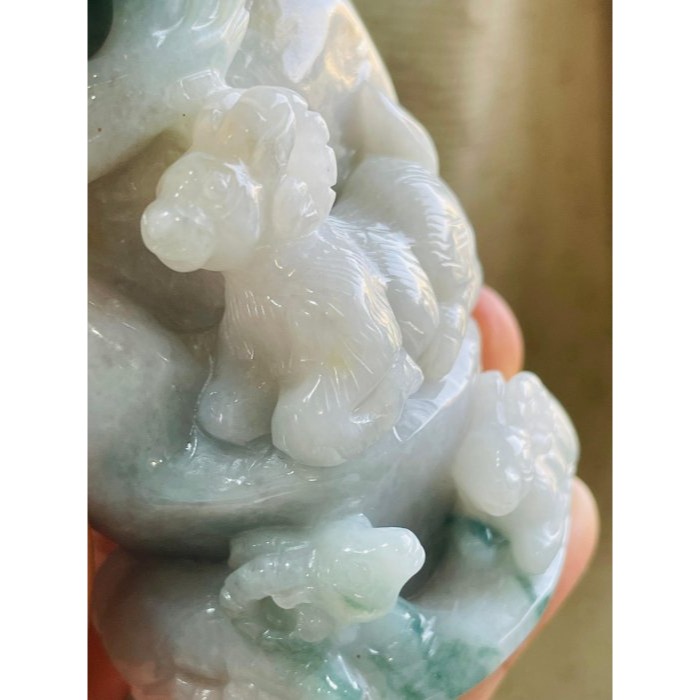 天然A貨緬甸玉 老坑三彩手工俏雕三陽開泰翡翠擺件 藍水橘紅白膠肉 枝葉茂盛老藍 全立體山羊-細節圖6