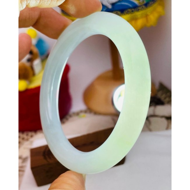天然A貨緬甸玉 冰膠水藍滿色圓條翡翠圓骨鐲53.8 17.5圍 芙蓉膠底好水頭 完美粗條能見色 附台証-細節圖9