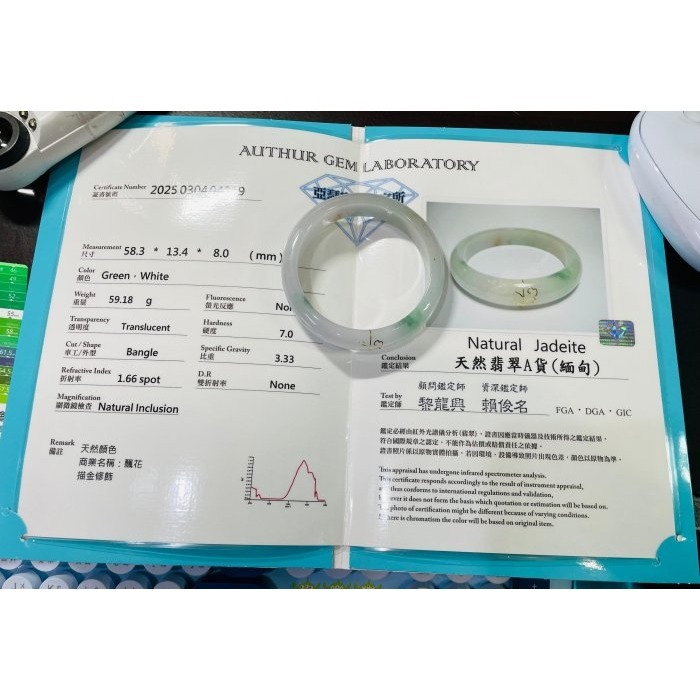 天然A貨緬甸玉 冰潤飄花藏金翡翠描金平安鐲58.3 19圍 底庄乾淨起冰帶膠 大抹綠花橘花點綴-細節圖10