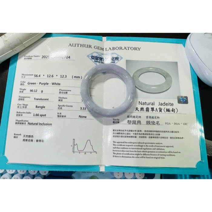 天然A貨緬甸玉 細潤粉紫俏綠粗圓條翡翠圓骨鐲56.4 18.5圍 細肉粉嫩紫滿色  綠淡若隱若現 完美粗條不跑色 附台証-細節圖10