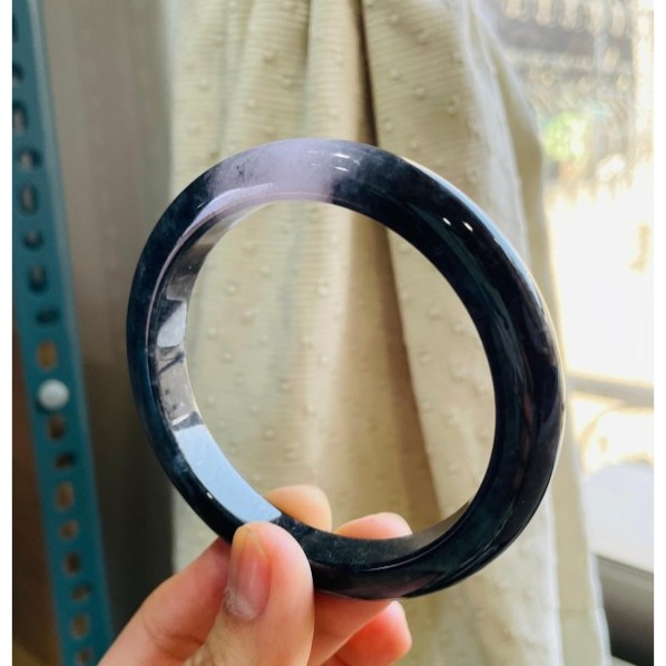 天然A貨緬甸玉 老烏骨雞紫細條翡翠平安鐲59.7 19.5圍 鏡面光烏雞 俏一抹冰烏紫 特色大圈口手鐲-細節圖2