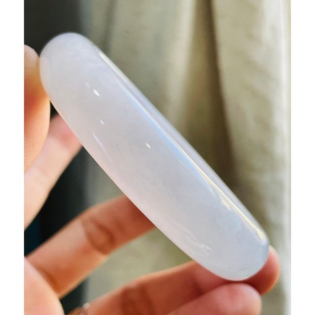 天然A貨緬甸玉 冰潤櫻花紫厚條翡翠平安鐲58.5 19圍 透光乾淨白底帶抹粉紫 漂亮寬版正圈手鐲-細節圖6