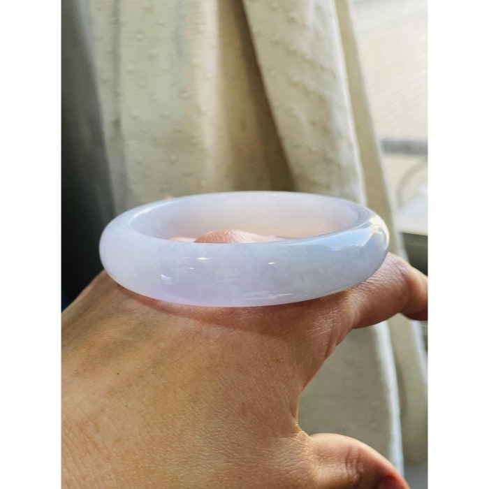 天然A貨緬甸玉 冰潤櫻花紫厚條翡翠平安鐲58.5 19圍 透光乾淨白底帶抹粉紫 漂亮寬版正圈手鐲-細節圖8