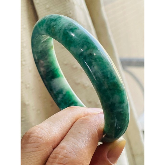 天然A貨緬甸玉 老坑花青正圈翡翠平安鐲58 19圍 起冰意境花紋 色正色滿 全透光老坑料 完整度99%-細節圖5