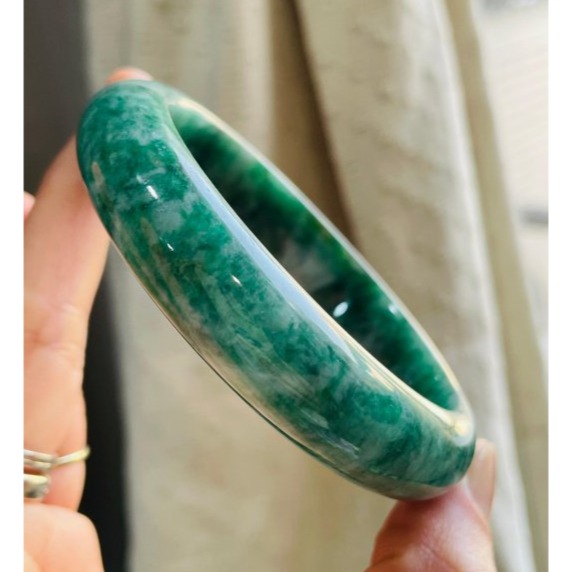 天然A貨緬甸玉 老坑花青正圈翡翠平安鐲58 19圍 起冰意境花紋 色正色滿 全透光老坑料 完整度99%-細節圖6