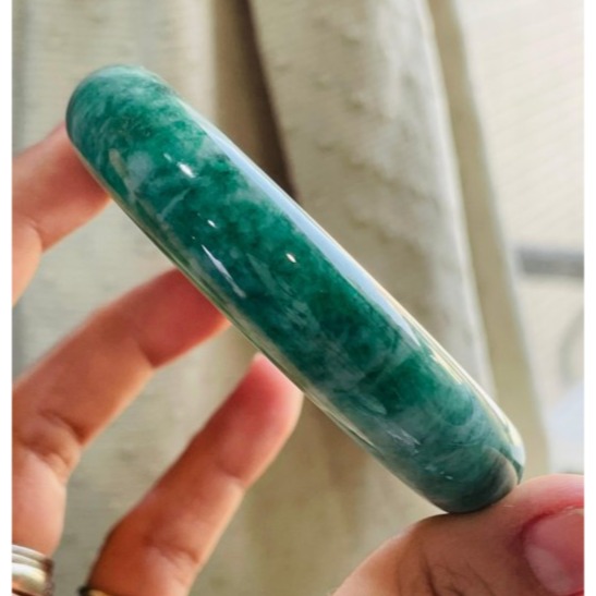 天然A貨緬甸玉 老坑花青正圈翡翠平安鐲58 19圍 起冰意境花紋 色正色滿 全透光老坑料 完整度99%-細節圖7