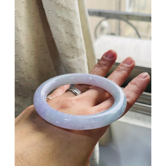 天然A貨緬甸玉 冰潤濃春彩翡翠圓骨鐲53.3 17.5圍 濃郁茄紫加藍綠 色滿鮮豔 附台証-細節圖8