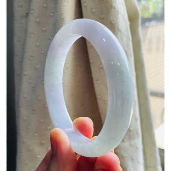 天然A貨緬甸玉 冰潤淡紫俏綠正圈翡翠平安鐲58 19圍 冰冰淡粉帶淡綠 粉粉清新鐲 完美度98%-細節圖3