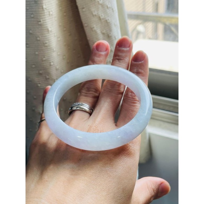 天然A貨緬甸玉 冰潤淡紫俏綠正圈翡翠平安鐲58 19圍 冰冰淡粉帶淡綠 粉粉清新鐲 完美度98%-細節圖8