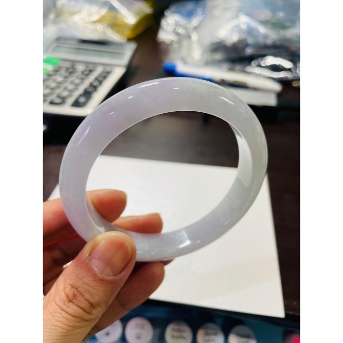 天然A貨緬甸玉 冰潤淡紫俏綠正圈翡翠平安鐲58 19圍 冰冰淡粉帶淡綠 粉粉清新鐲 完美度98%-細節圖9