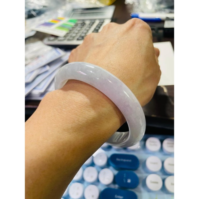 天然A貨緬甸玉 冰潤淡紫俏綠正圈翡翠平安鐲58 19圍 冰冰淡粉帶淡綠 粉粉清新鐲 完美度98%-細節圖10