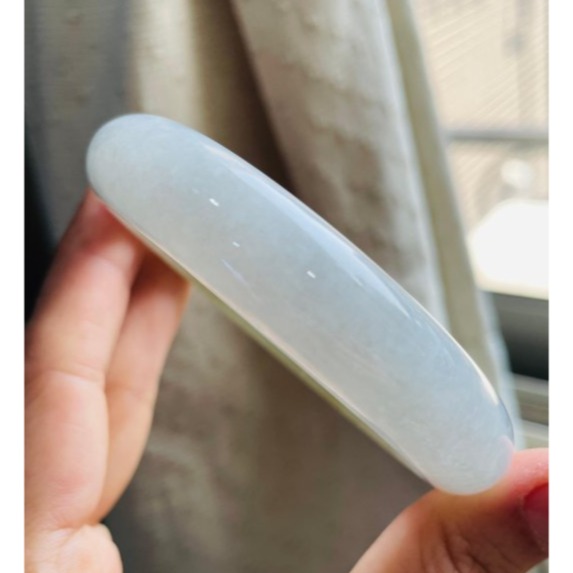 天然A貨緬甸玉 冰潤半山水色翡翠平安鐲58 19圍 乾淨晶透白冰 帶秋香綠 完美度99%-細節圖5