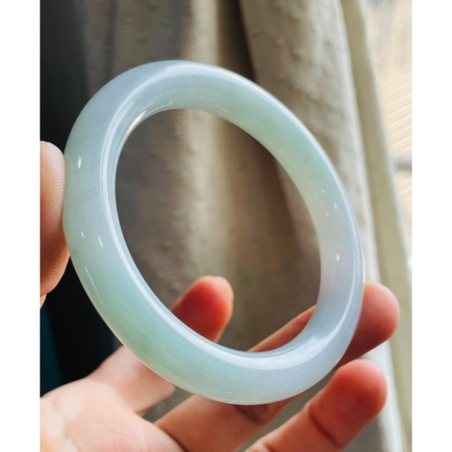 天然A貨緬甸玉 老坑藍綠圓條翡翠圓骨鐲54.8 18圍 膠潤底妝 時藍時綠雙色美感 完美度95%附台証-細節圖3