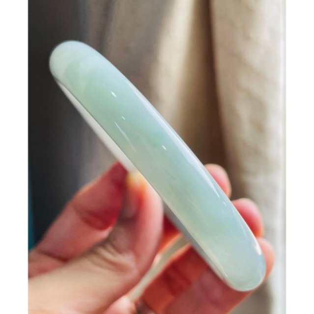 天然A貨緬甸玉 老坑藍綠圓條翡翠圓骨鐲54.8 18圍 膠潤底妝 時藍時綠雙色美感 完美度95%附台証-細節圖6