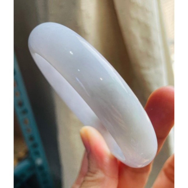 天然A貨緬甸玉 芙蓉種 細潤粉芋紫寬版翡翠平安鐲58.6 19圍 無晶體細肉紫料 半圈勻稱淡紫 半圈帶粉粉雲團 完美度9-細節圖7