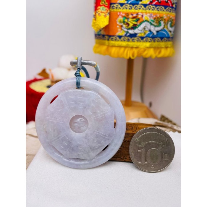 天然A貨緬甸玉 冰潤亮春彩太極大八卦翡翠玉墜 圓形八卦 粉紫藍紫淡綠色豐富多彩 有份量請留意-細節圖2