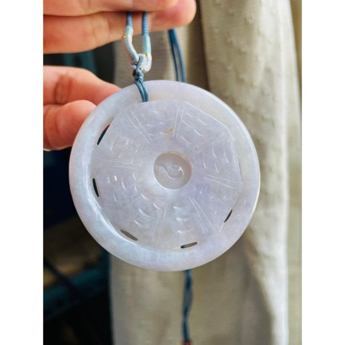 天然A貨緬甸玉 冰潤亮春彩太極大八卦翡翠玉墜 圓形八卦 粉紫藍紫淡綠色豐富多彩 有份量請留意-細節圖3