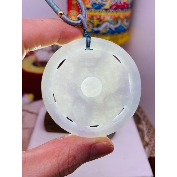 天然A貨緬甸玉 冰潤亮春彩太極大八卦翡翠玉墜 圓形八卦 粉紫藍紫淡綠色豐富多彩 有份量請留意-細節圖9