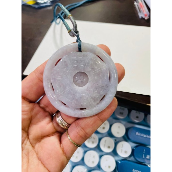 天然A貨緬甸玉 冰潤亮春彩太極大八卦翡翠玉墜 圓形八卦 粉紫藍紫淡綠色豐富多彩 有份量請留意-細節圖10