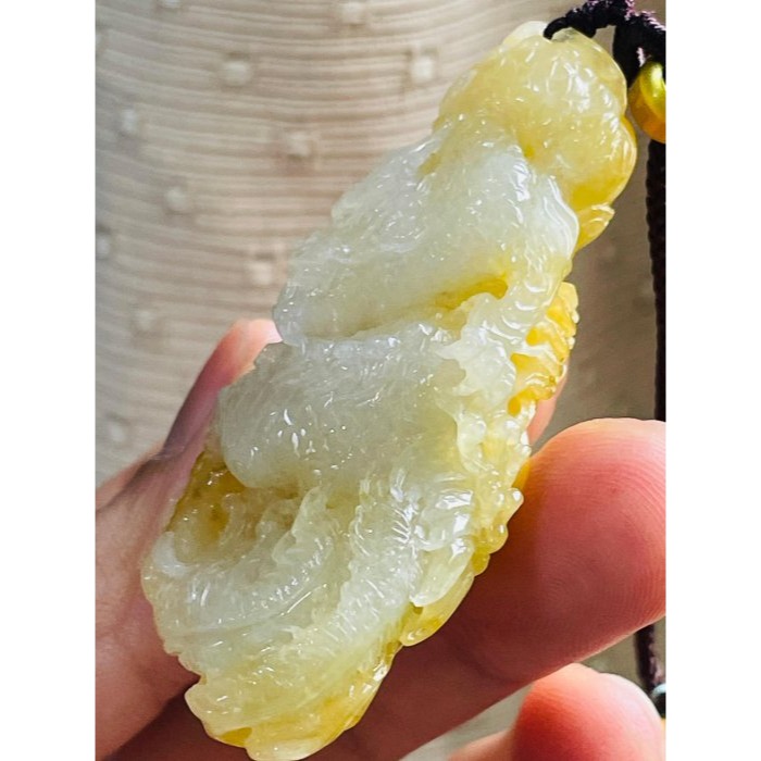 天然A貨緬甸玉 藏家件 老坑冰黃雙彩精工雕龍飛鳳舞翡翠龍鳳牌 起冰油黃巧鳳凰 白冰俏龍王 360度俏色巧雕 附台証-細節圖6