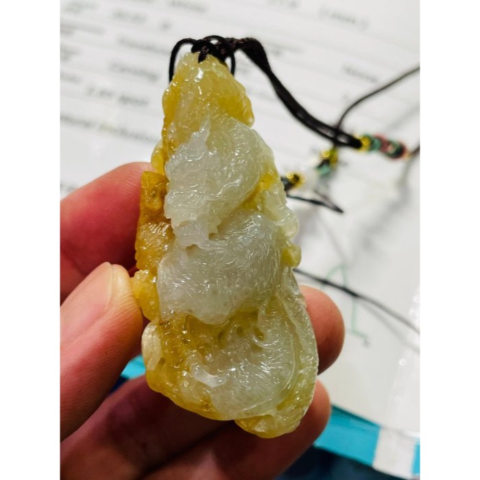 天然A貨緬甸玉 藏家件 老坑冰黃雙彩精工雕龍飛鳳舞翡翠龍鳳牌 起冰油黃巧鳳凰 白冰俏龍王 360度俏色巧雕 附台証-細節圖10
