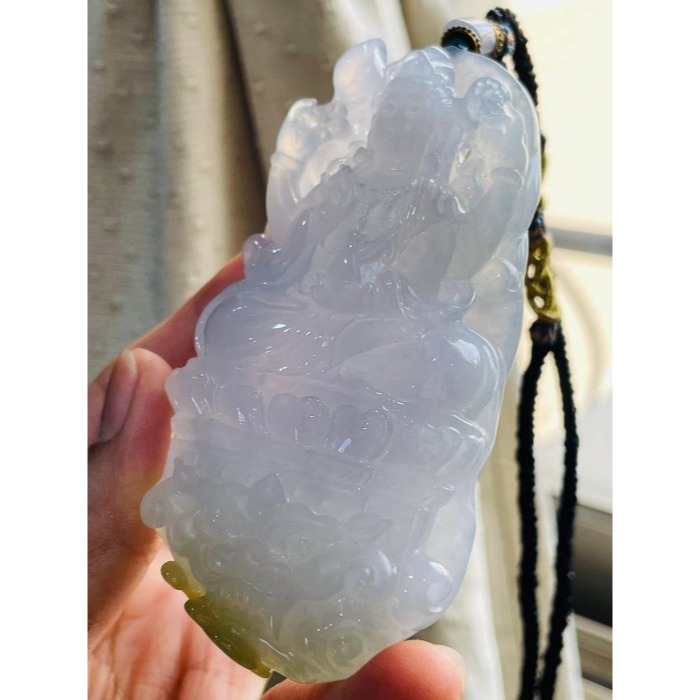 天然A貨緬甸玉 藏家件 冰種茄紫三彩大師工千手觀音翡翠佛牌 晶瑩冰膠滿紫俏黃綠 大師親工 法像細節絕頂 附台証-細節圖4