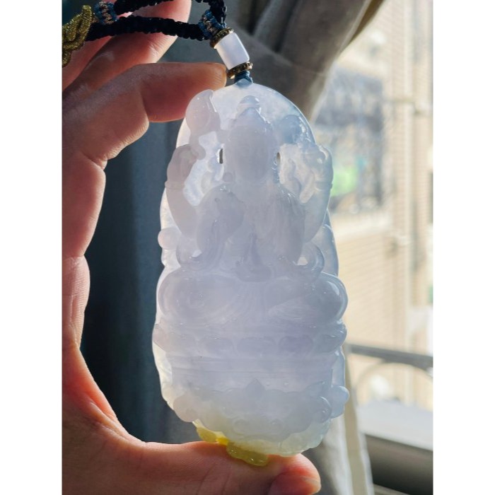 天然A貨緬甸玉 藏家件 冰種茄紫三彩大師工千手觀音翡翠佛牌 晶瑩冰膠滿紫俏黃綠 大師親工 法像細節絕頂 附台証-細節圖9