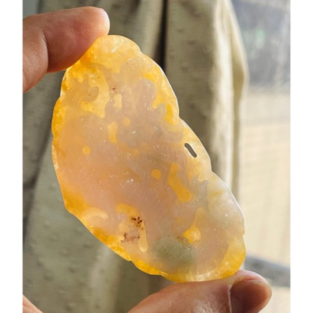 天然A貨緬甸玉 老坑油黃三彩雙面俏雕琴瑟和鳴翡翠龍鳳牌 成色飽和油亮冰黃巧鳳凰 冰紫俏綠巧神龍-細節圖7