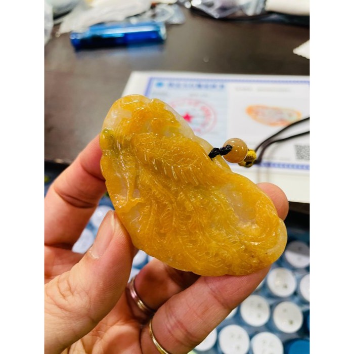 天然A貨緬甸玉 老坑油黃三彩雙面俏雕琴瑟和鳴翡翠龍鳳牌 成色飽和油亮冰黃巧鳳凰 冰紫俏綠巧神龍-細節圖10
