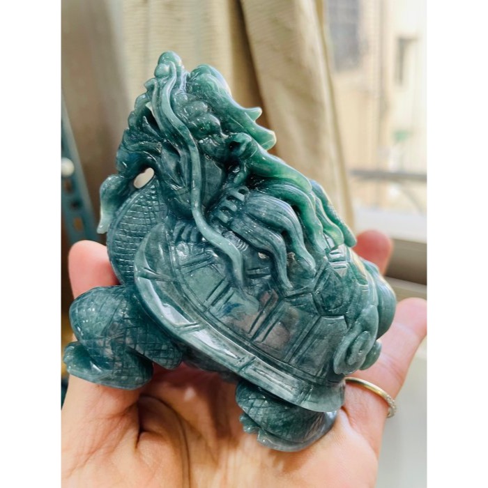 天然A貨翡翠 溫潤危綠全立體玄武翡翠擺件 細肉滿色瓜綠 菠菜綠色滿形飽滿 巨無霸小擺 無法配戴-細節圖3