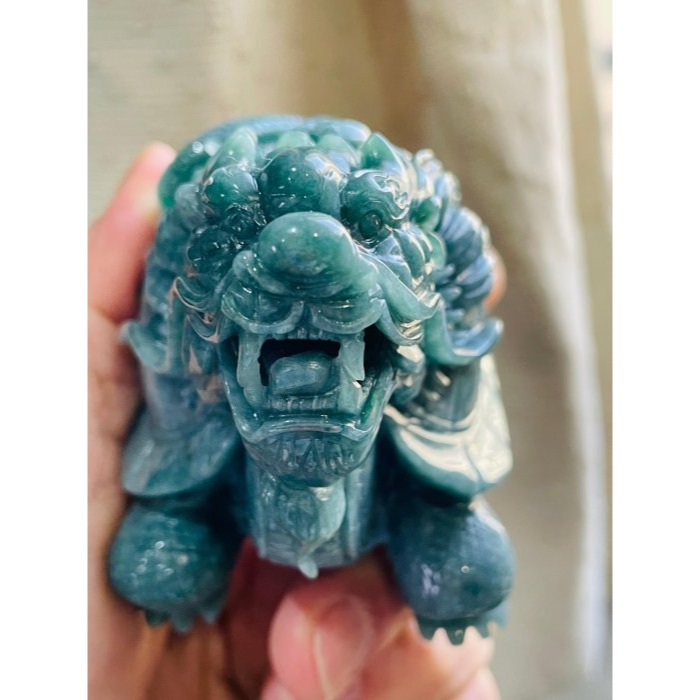 天然A貨翡翠 溫潤危綠全立體玄武翡翠擺件 細肉滿色瓜綠 菠菜綠色滿形飽滿 巨無霸小擺 無法配戴-細節圖7