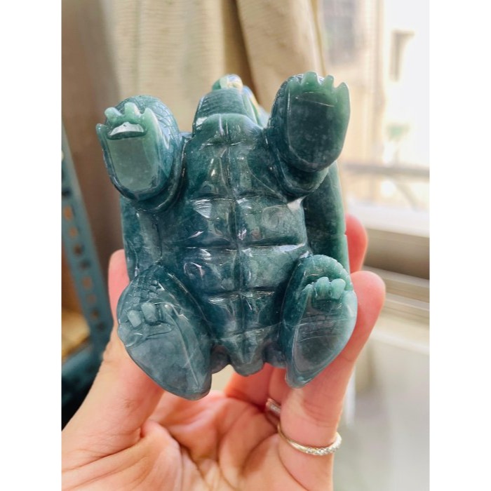 天然A貨翡翠 溫潤危綠全立體玄武翡翠擺件 細肉滿色瓜綠 菠菜綠色滿形飽滿 巨無霸小擺 無法配戴-細節圖8
