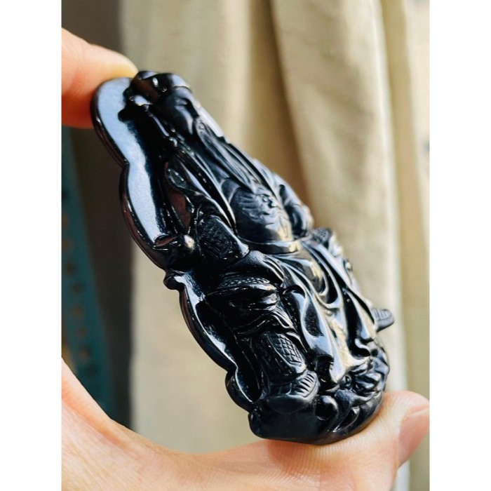 天然A貨緬甸玉 烏雞純色精工五府千歲池府王爺翡翠玉牌 鋼琴鏡面光純黑 法象精開雙拋工大牌形-細節圖4