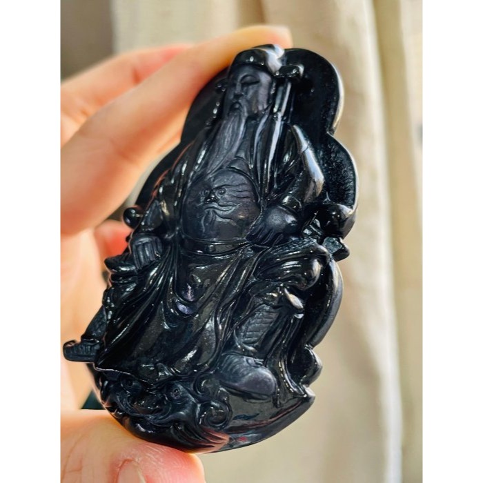 天然A貨緬甸玉 烏雞純色精工五府千歲池府王爺翡翠玉牌 鋼琴鏡面光純黑 法象精開雙拋工大牌形-細節圖5