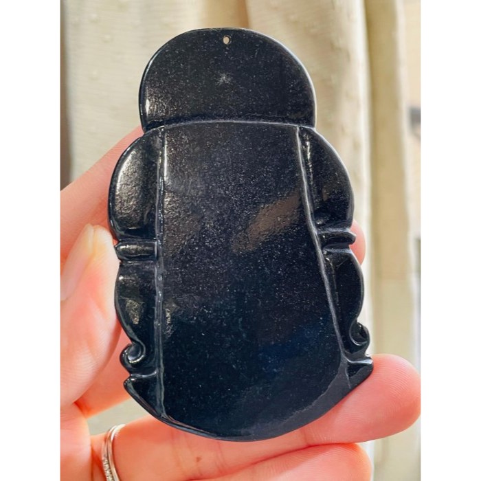 天然A貨緬甸玉 烏雞純色精工五府千歲池府王爺翡翠玉牌 鋼琴鏡面光純黑 法象精開雙拋工大牌形-細節圖7