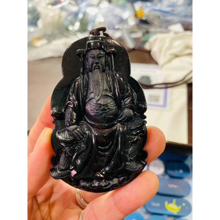 天然A貨緬甸玉 烏雞純色精工五府千歲池府王爺翡翠玉牌 鋼琴鏡面光純黑 法象精開雙拋工大牌形-細節圖9