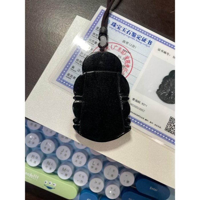 天然A貨緬甸玉 烏雞純色精工五府千歲池府王爺翡翠玉牌 鋼琴鏡面光純黑 法象精開雙拋工大牌形-細節圖11