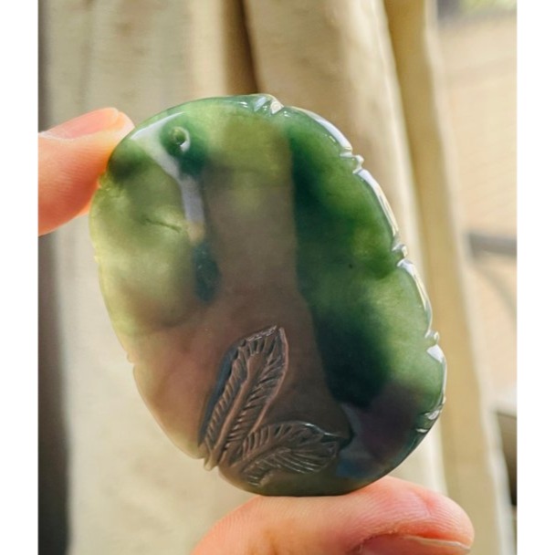 天然A貨緬甸玉 膠潤油青乘鳳九天玄女翡翠佛牌 膠感滿色油綠 油潤光澤 手持拂塵及八卦-細節圖7