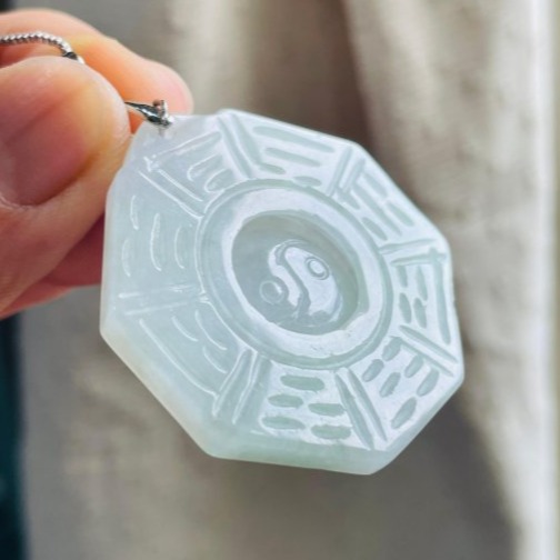天然A貨緬甸玉 冰淡春彩太極八卦翡翠玉墜 起冰晴底帶一抹淡紫 乾淨清爽 冰冰粉粉好水頭-細節圖4