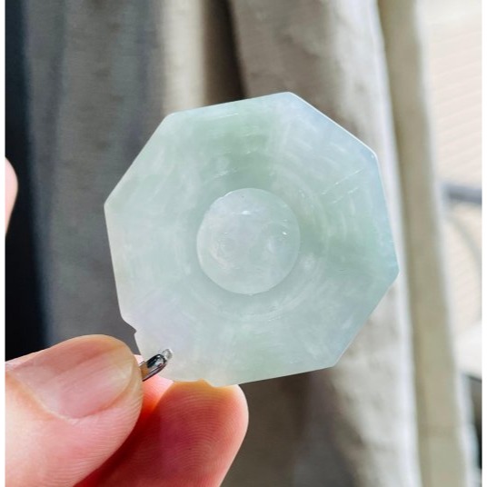 天然A貨緬甸玉 冰淡春彩太極八卦翡翠玉墜 起冰晴底帶一抹淡紫 乾淨清爽 冰冰粉粉好水頭-細節圖7