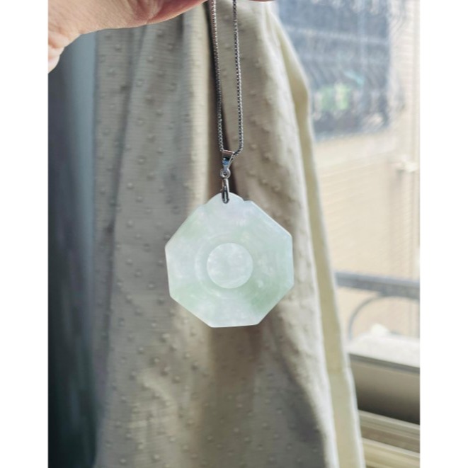 天然A貨緬甸玉 冰淡春彩太極八卦翡翠玉墜 起冰晴底帶一抹淡紫 乾淨清爽 冰冰粉粉好水頭-細節圖8