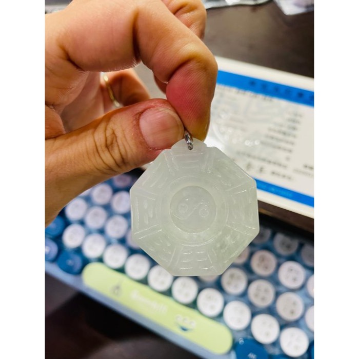 天然A貨緬甸玉 冰淡春彩太極八卦翡翠玉墜 起冰晴底帶一抹淡紫 乾淨清爽 冰冰粉粉好水頭-細節圖10