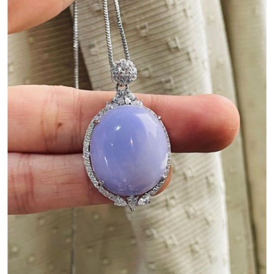 天然A貨緬甸玉 細潤夢幻紫大蛋面翡翠玉墜 無晶體細肉鵪鶉蛋大顆飽滿 無封底聚色 自然本色一目了然-細節圖2